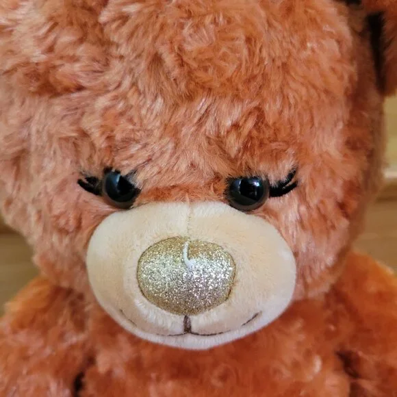 Build A Bear Pumpkin Spice Bear Plush Orange Curly Glitter NWT. Super soft. - Picture 9 of 9
